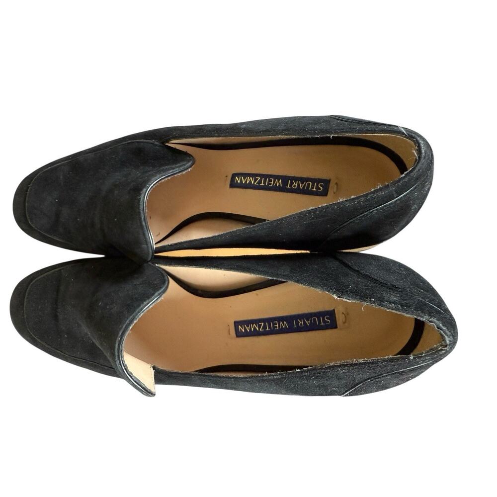 Stuart Weitzman Carmella Black Suede Block Heel Shoes Size 7 - Picture 8 of 9